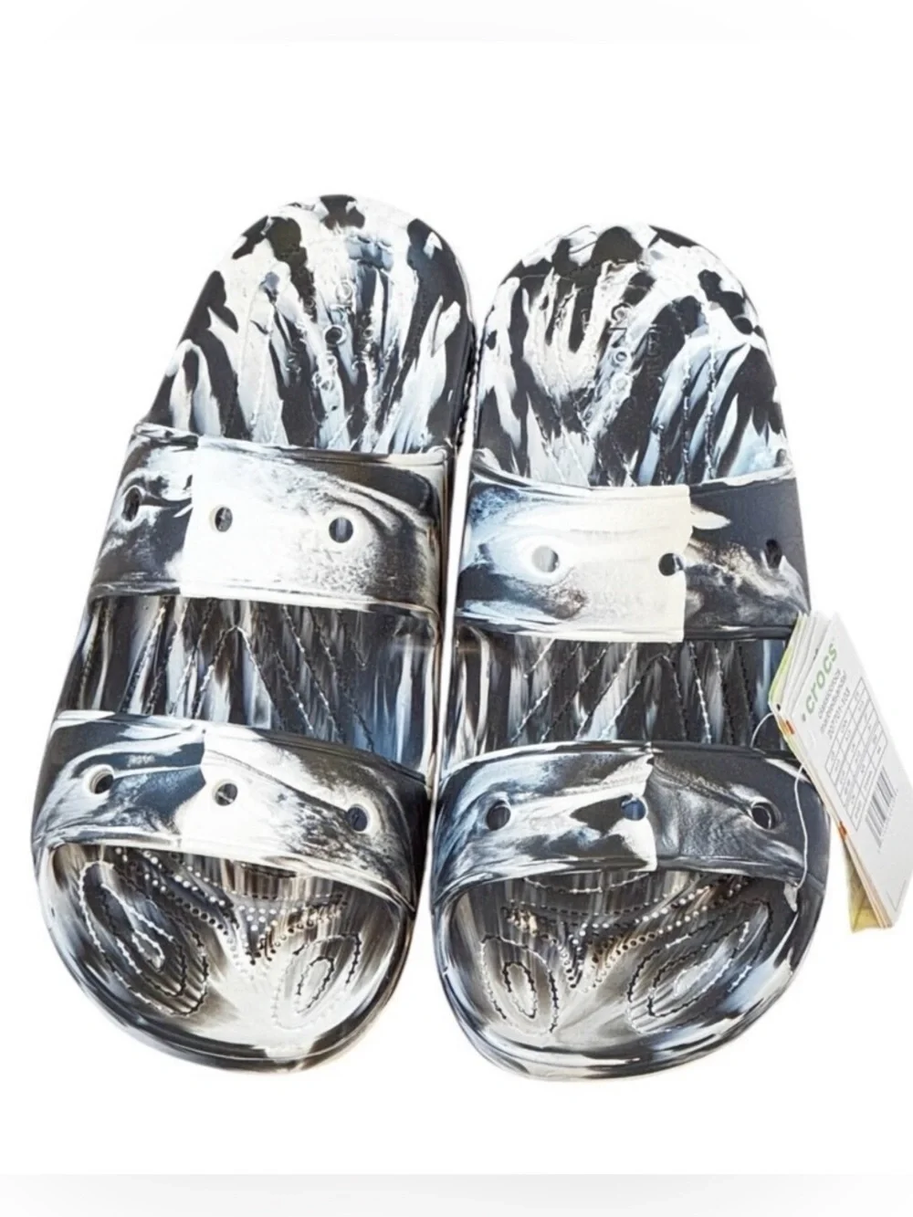 CROCS Men's NEW Classic Marbled Sandal Black and White Double Strap Slide On 13